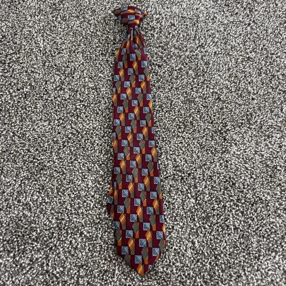 Boys Geometric Patterned Polyester Clip On Tie